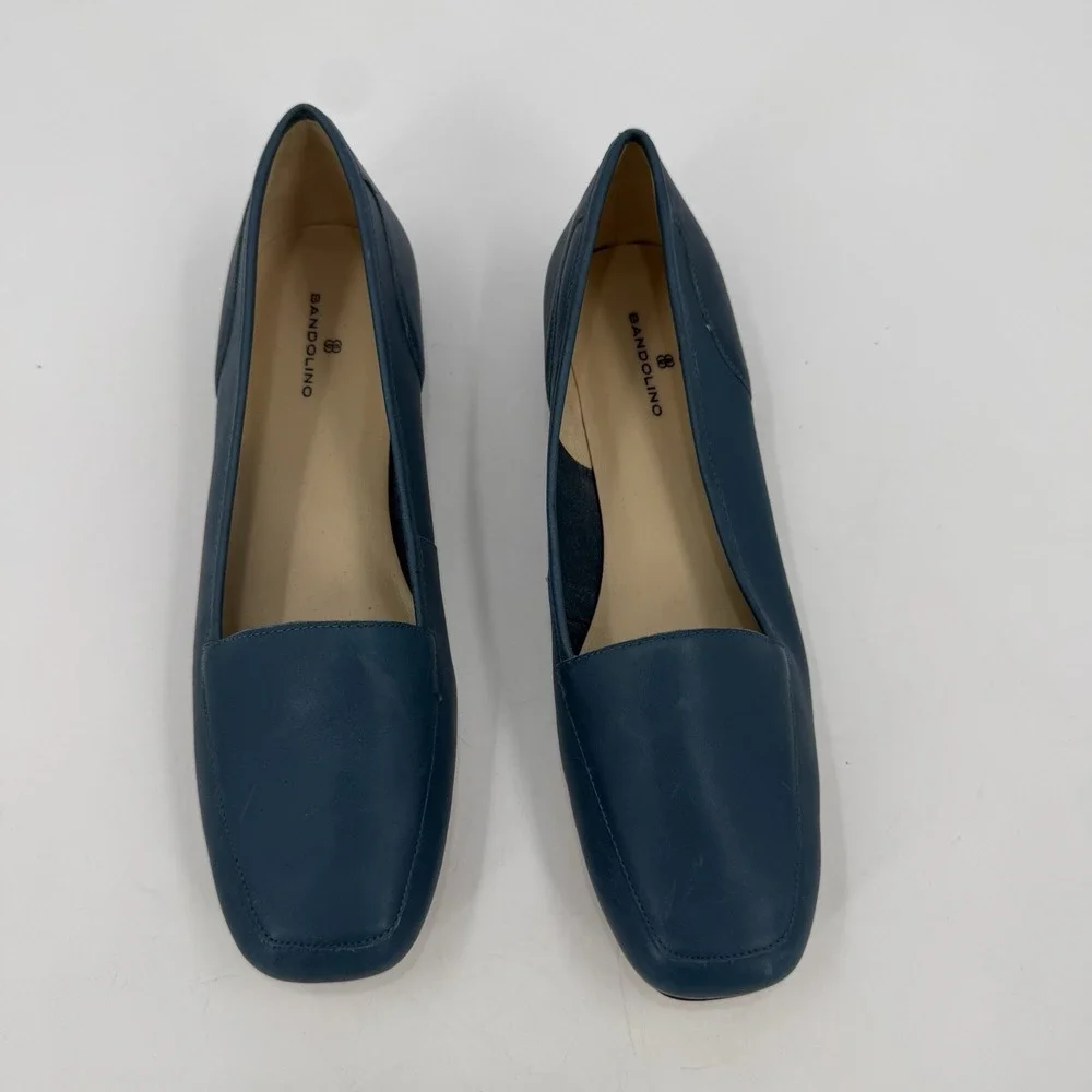 Bandolino Women's 8M Blue Teal Leather Loafers Slip On Flats Square Toe